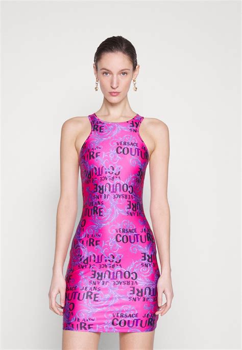 versace jeans couture pink dress|Versace Jeans Couture watercolor dress.